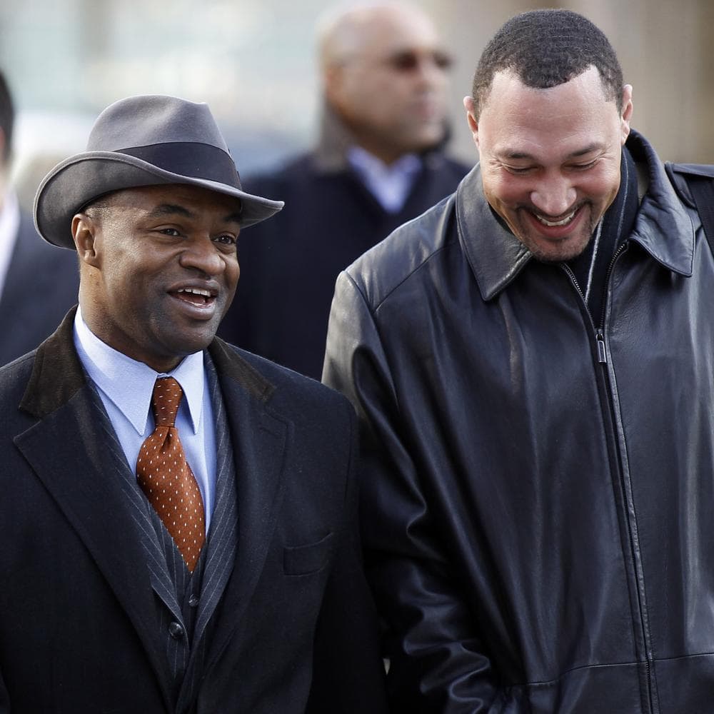 NFL Players Association Executive Director DeMaurice Smith (l) and Pittsburgh Steelers quarterback Charlie Batch were all smiles as they headed into negotiations in Washington, D.C. this week, but a happy outcome isn&#039;t certain yet. (AP)