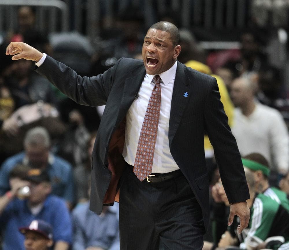 Boston Celtics head coach Doc Rivers yells to his players during the third quarter against the Hawks Friday,  in Atlanta. (AP)