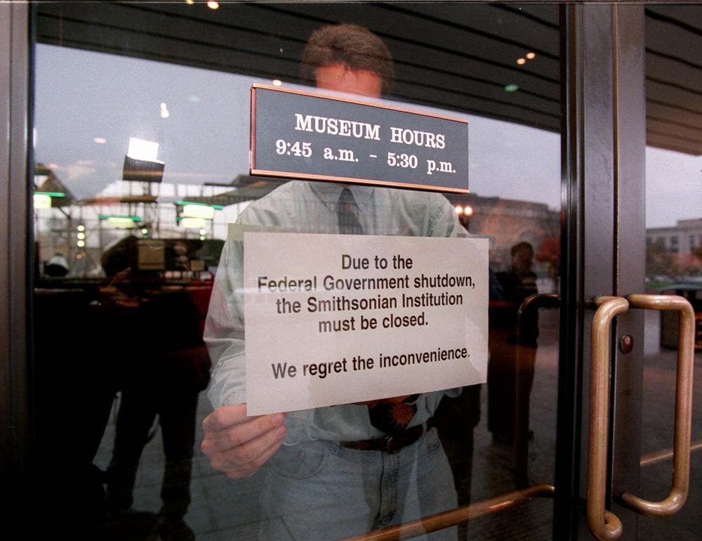 A closed sign is affixed to a door at the Smithsonian's Air and Space Museum in Washington Tuesday Nov. 14, 1995 as parts of the federal government were shutdown due a federal budget impasse between President Clinton and the Republican Congress. (AP)