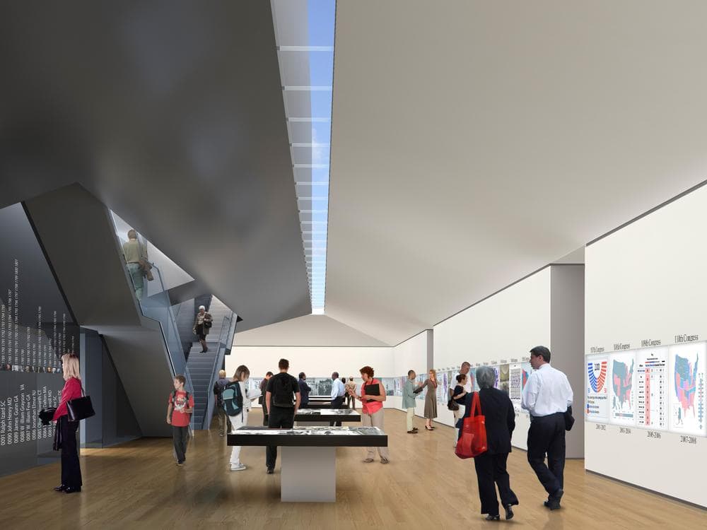 A rendering of what exhibit space in the Edward M. Kennedy Institute would look like. (Courtesy)
