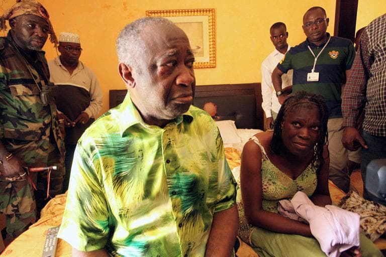 Former Ivorian President Laurent Gbagbo and his wife, Simone, are seen in the custody of forces loyal to President-elect Alassane Ouattara at the Golf Hotel in Abidjan, Ivory Coast, Monday. (AP)