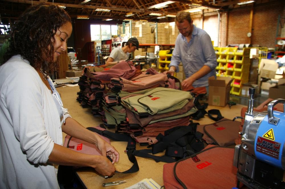 Workers at Rickshaw Bags in San Francisco produce about 50,000 messenger bags a year. (