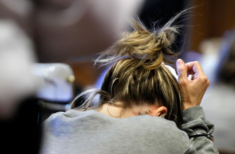 Kristen LaBrie weeps before being sentenced to eight to 10 years in prison at Lawrence Superior Court, in Lawrence on Friday. (AP)