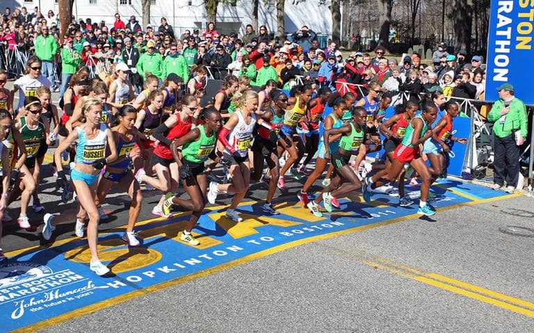 The elite women start the 115th running of the Boston Marathon, in Hopkinton, Mass., Monday, April 18, 2011. (AP)