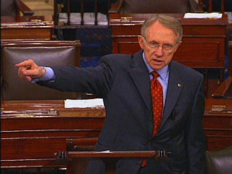 In this 2006 photo, Senate Democratic leader Harry Reid gives a speech on the Senate floor. (AP)