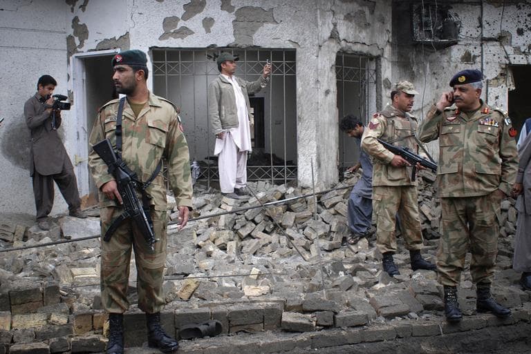 Pakistan army soldiers cordon off the area of bombing in Quetta, Pakistan  on April 7, 2011. (AP)