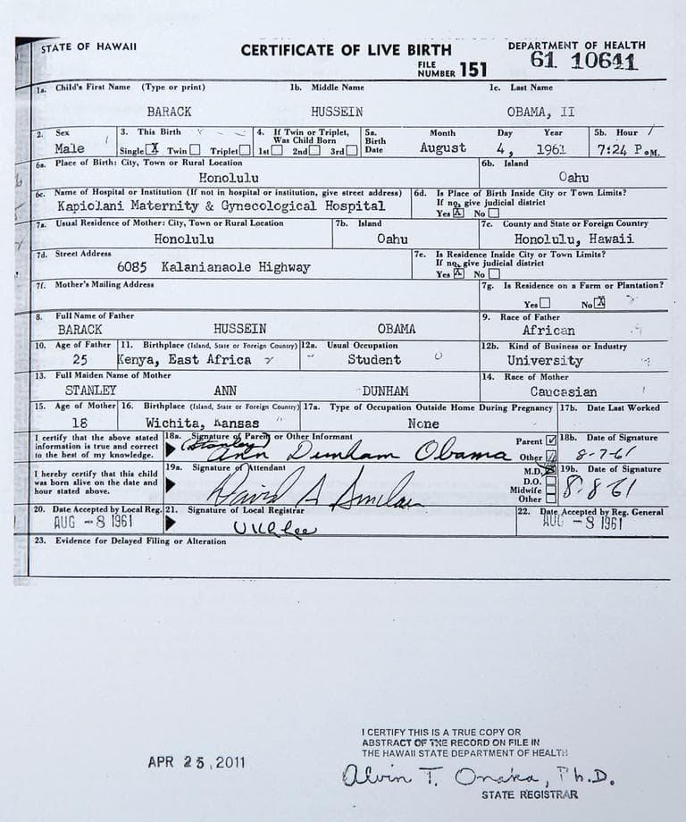 CLICK TO ENLARGE: This image provided by the White House shows a copy of the long form of President Obama&#39;s birth certificate from Hawaii. (AP)