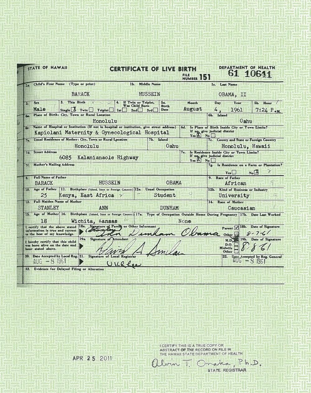 This image provided by the White House shows a copy of the long form of President Barack Obama's birth certificate from Hawaii. (AP)