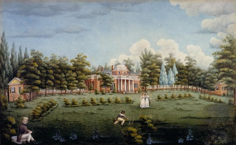 Thomas Jefferson&#039;s Monticello, West Front and Garden, painting by Jane Braddick Peticolas. Courtesy of Thomas Jefferson Foundation, Monticello