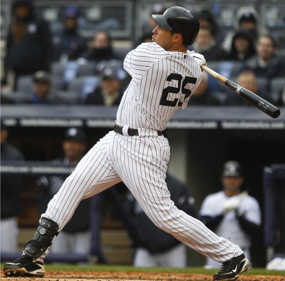 Mark Teixeira hit a three run homer to help the Yankees win against the Tigers Opening Day. (AP)