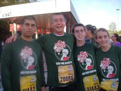 Team Daniel: Dr. Robert Laitman, second from left, and his son, Daniel, in glasses, at a recent half-marathon. Flanking them are Daniel&#39;s cousin Joey and sister Hannah.
