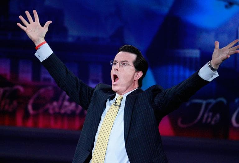 Stephen Colbert, host of &quot;The Colbert Report,&quot; is seen on the set at the University of Pennsylvania in 2008. (AP)