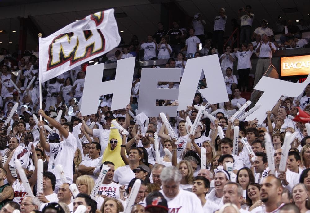 Miami Heat fans cheer during Game 5 of a second-round NBA playoff basketball series against the Boston Celtics, Wednesday, May 11, 2011 in Miami. (AP)