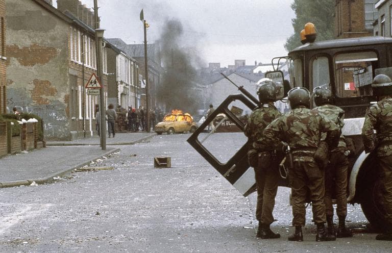 British troops clash with demonstrators in Belfast, Northern Ireland’s troubled capital city, May 1981. (AP)