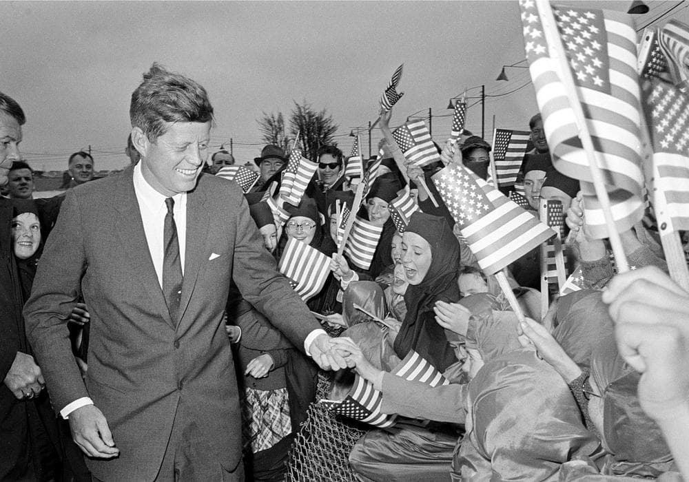 U.S. President John F. Kennedy is greeted as he arrives from Dublin by helicopter at Galway's sports ground, Ireland, June 29, 1963. (AP)