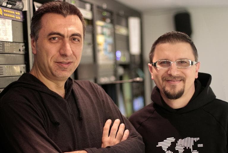 Clash of Civilizations members Nikola Radan, left, and Milan Kovacev (Jesse Costa/WBUR)