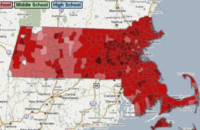 A district-by-district comparison of average teacher salaries for K-12 schools in Massachusetts.