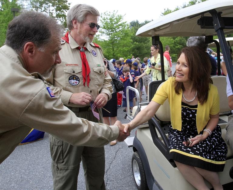 Possible 2012 presidential hopeful Rep. Michele Bachmann, R-Minn., greets voters before marching in a Memorial Day parade Monday, in North Hampton, N.H. (AP)