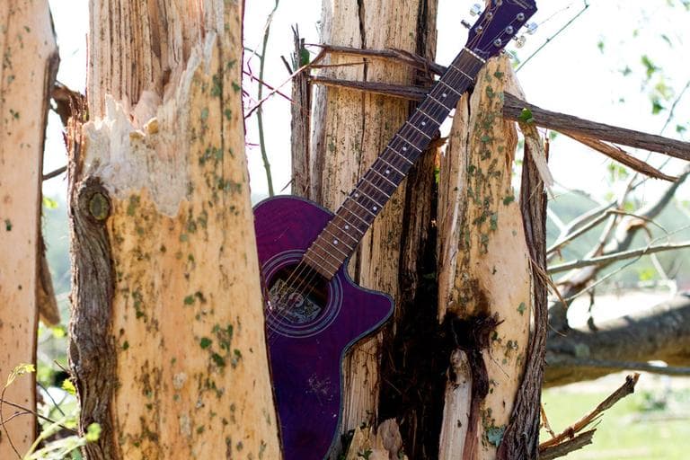 A guitar in tornado-ravaged Brimfield (Jesse Costa/WBUR)