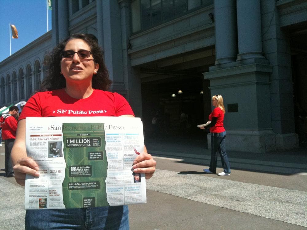 Lila LaHood, the operations manager of the San Francisco Public Press, which does not contain ads and is run by a non-profit group. (Kevin Sullivan/Here &amp; Now)