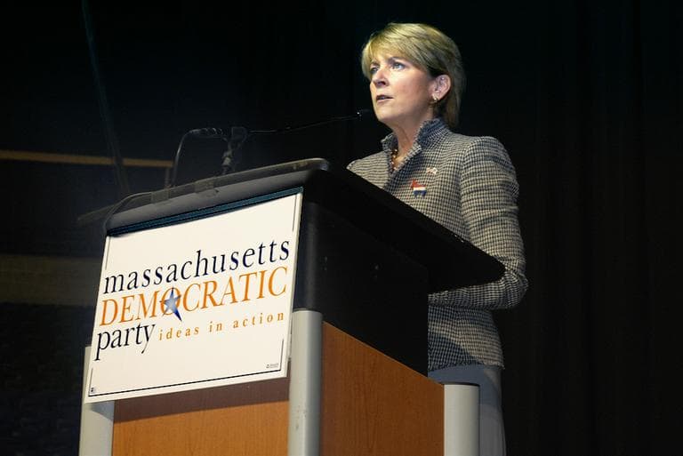 Attorney General Martha Coakley speaks at the state Democratic Convention Saturday. (Kathleen McNerney/WBUR)