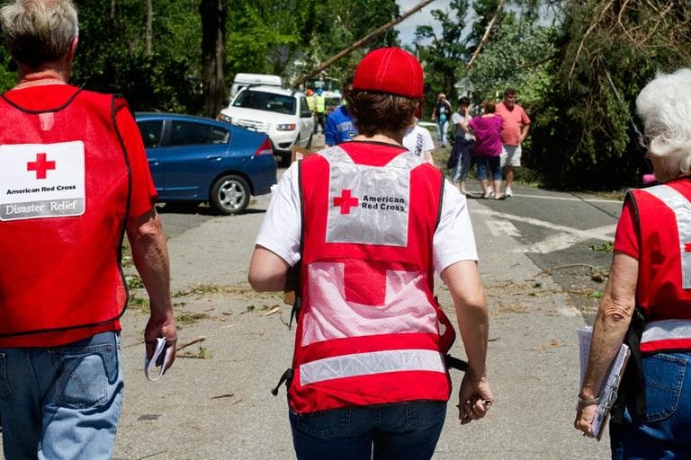 Red Cross volunteers in Monson, Thursday (Jesse Costa/WBUR)