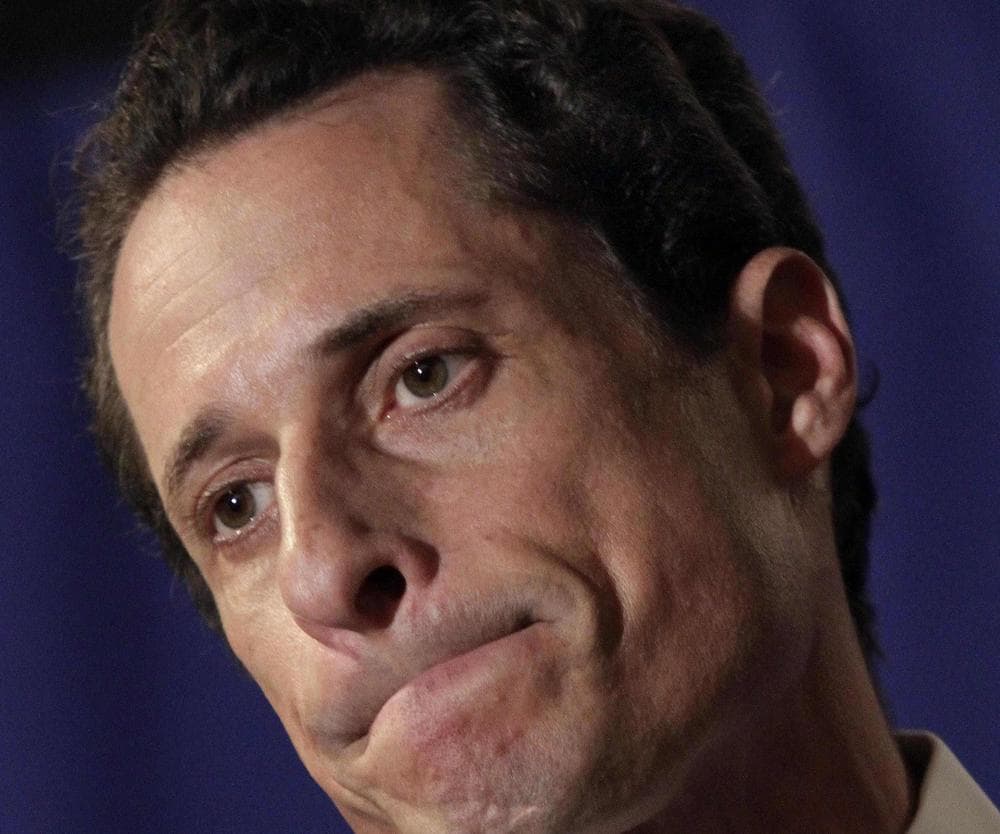After days of denials, a choked-up New York Democratic Rep. Anthony Weiner confessed Monday that he tweeted a bulging-underpants photo of himself to a young woman and admitted to &quot;inappropriate&quot; exchanges with six women before and after getting married. (AP)