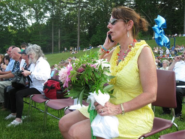 Everyone brought memories of the tornado. Ann Scirocca wore the dress she was wearing the day the tornado blew through her town. (Fred Thys/WBUR)