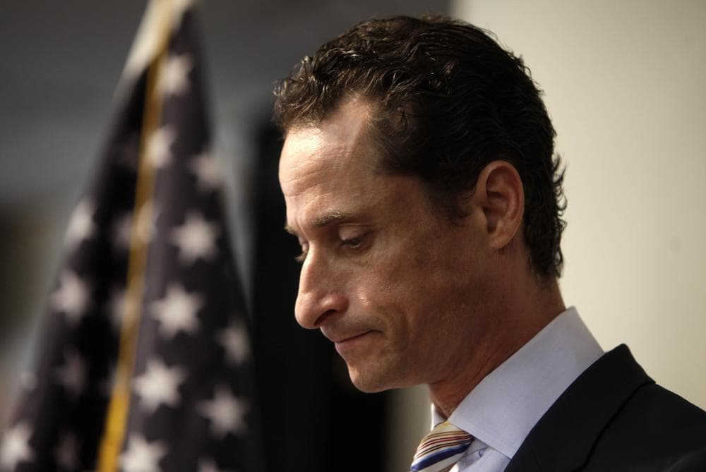 Anthony Weiner announces his resignation from Congress during a news conference in Brooklyn, New York, Thursday. (AP)