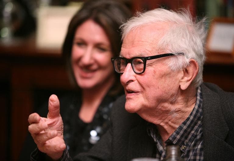 Documentary filmmaker Albert Maysles, right, speaks at the Algonquin Hotel's 90th Anniversary of the Algonquin Round Table in November, 2009, in New York. (AP)