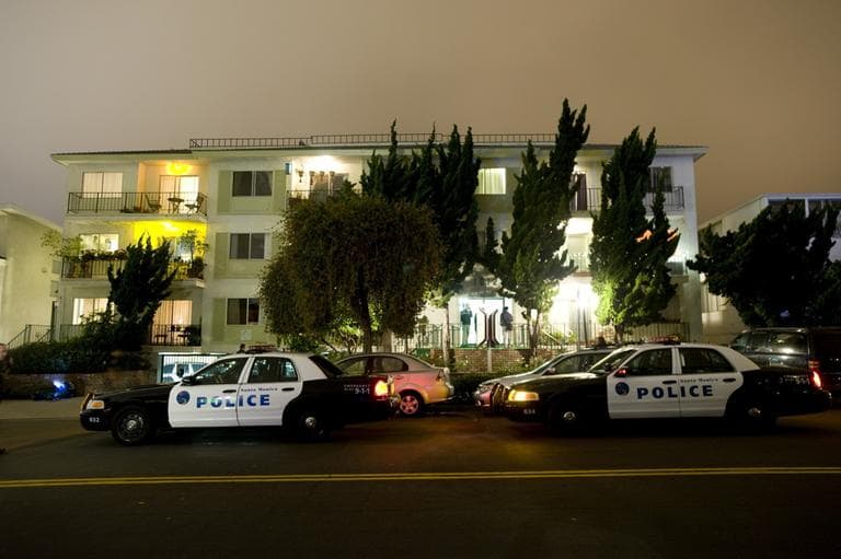 Police and FBI surround the apartment building in Santa Monica, Calif., where fugitive crime boss James &quot;Whitey&quot; Bulger and his longtime companion Catherine Greig were arrested, Wednesday evening. (AP)