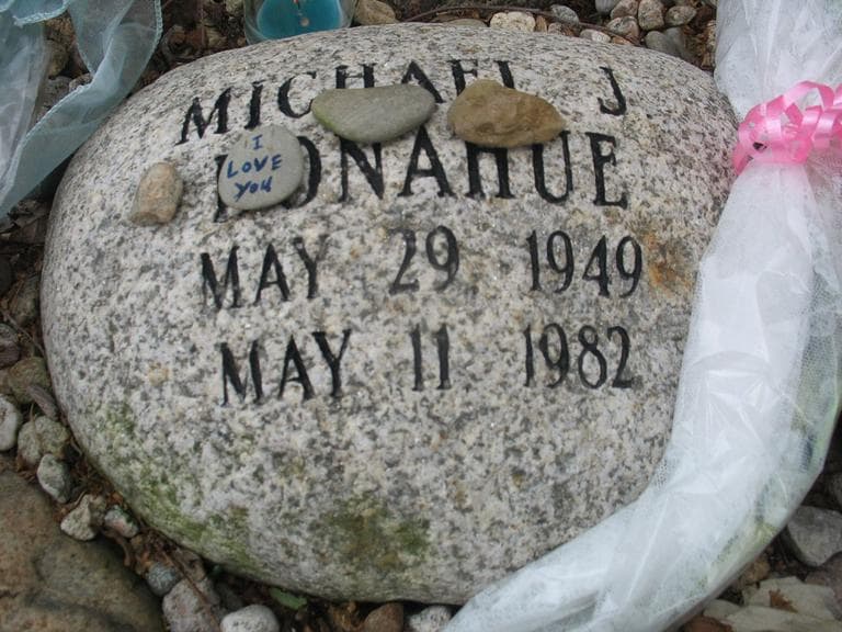 A rock dedicated to Michael Donahue at Boston’s Garden of Peace on Beacon Hill (Martha Bebinger/WBUR)