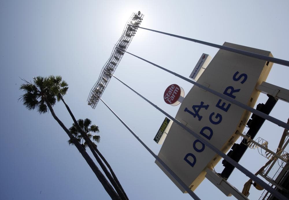The back side of the right-field scoreboard at Dodger Stadium, home of the Los Angeles Dodgers. (AP)