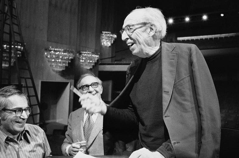 Composer Aaron Copland, right, in Los Angeles in 1976 (AP)