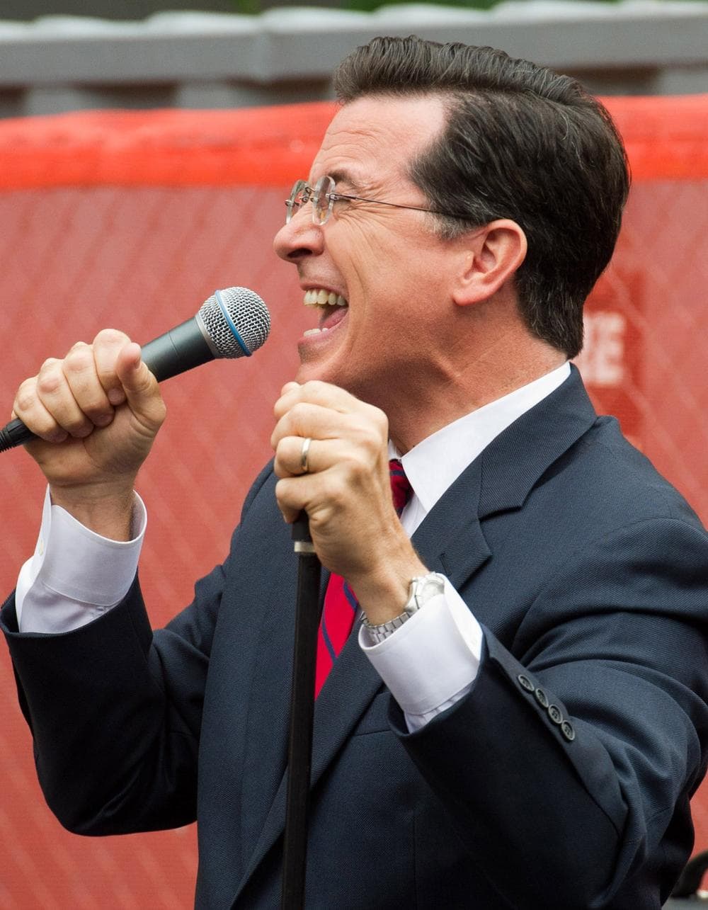 Stephen Colbert in New York in late June. Thursday, he appears on Capitol Hill to address campaign finance. (AP)