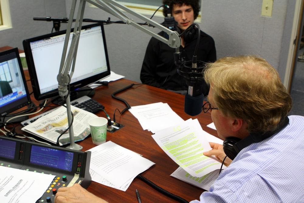 Tom Ashbrook of On Point at WBFO radio studios with guest Daniel Robison of WNED, Buffalo June 10, 2011