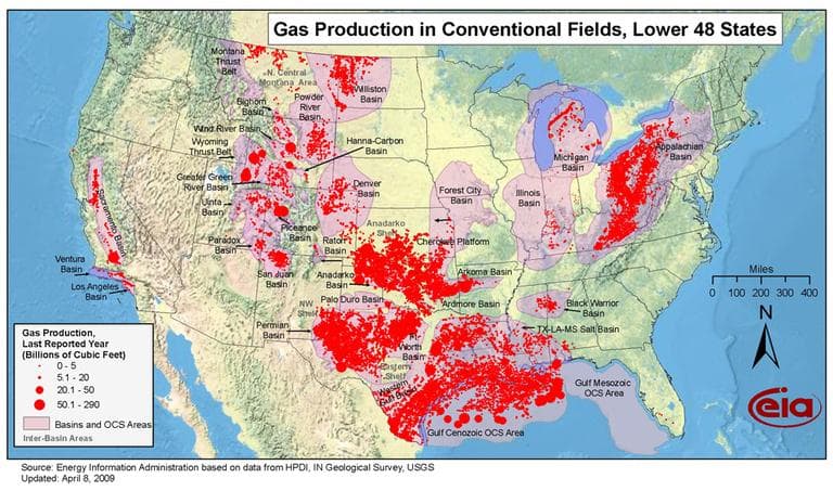 Gas production in conventional fields, lower 48 States. (eia.gov)