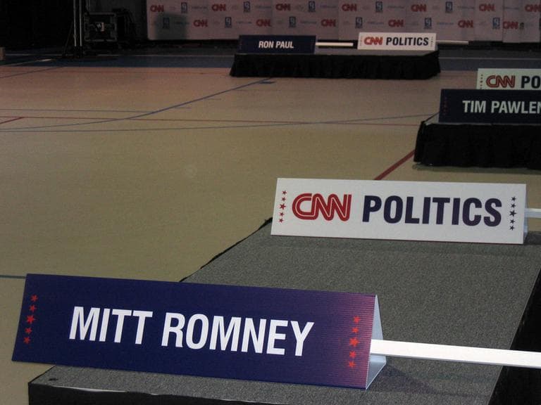 The behind-the-scenes &quot;spin room&quot; was empty before Monday night's GOP presidential debate. (Anthony Brooks/WBUR)