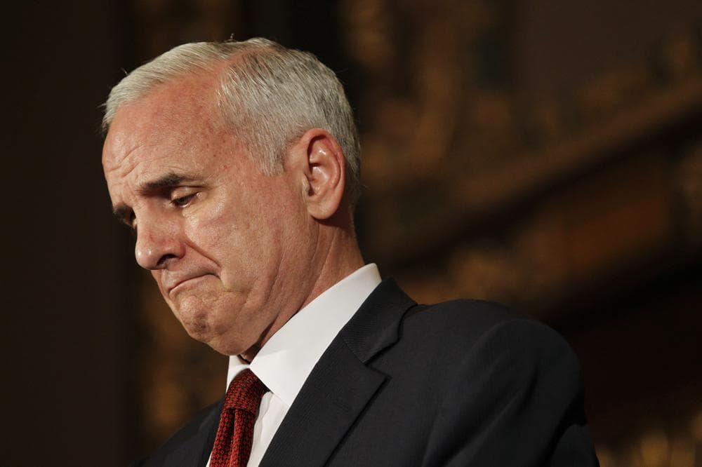 Gov. Mark Dayton speaks during a press conference hours before the midnight deadline to pass a budget at the Minnesota State Capitol Thursday, June 30, 2011 in St. Paul, Minn. (AP)
