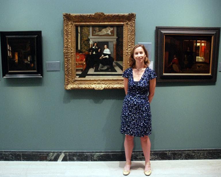 Curator of provenance at the Museum of Fine Arts, Victoria Reed, with the &quot;Portrait of a Man and a Woman In Their Interior&quot; (Meghna Chakrabarti/WBUR)