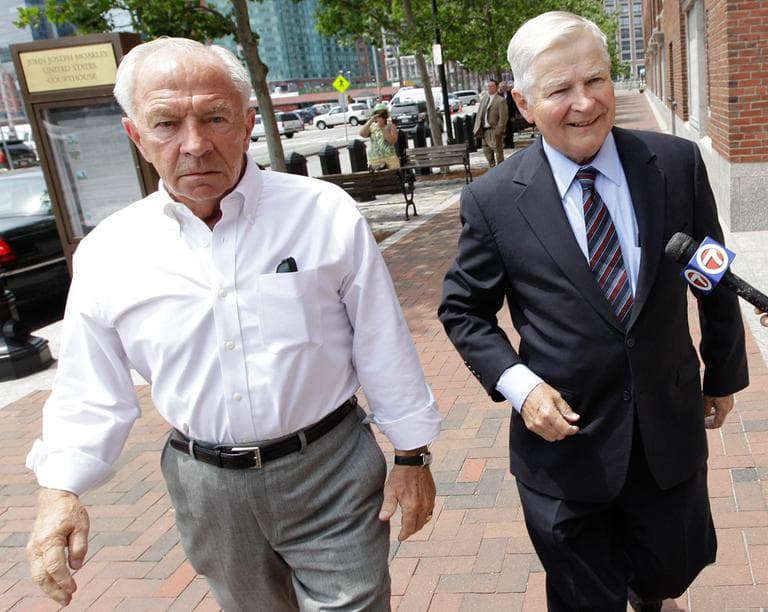 John, left, and William Bulger arrive at federal court in Boston for the arraignment of their brother James &quot;Whitey&quot; Bulger on Wednesday. (AP)
