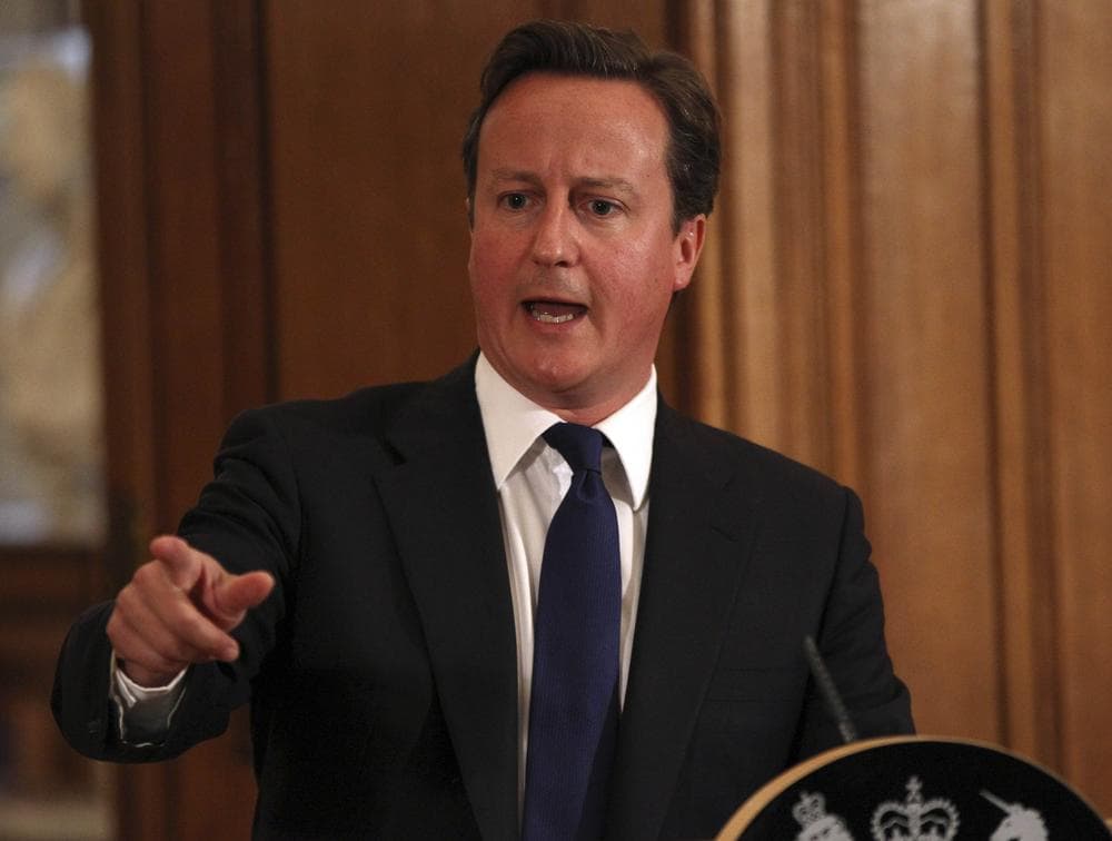 Britain's Prime Minister David Cameron, during a press conference at 10 Downing Street, London, Friday. (AP)