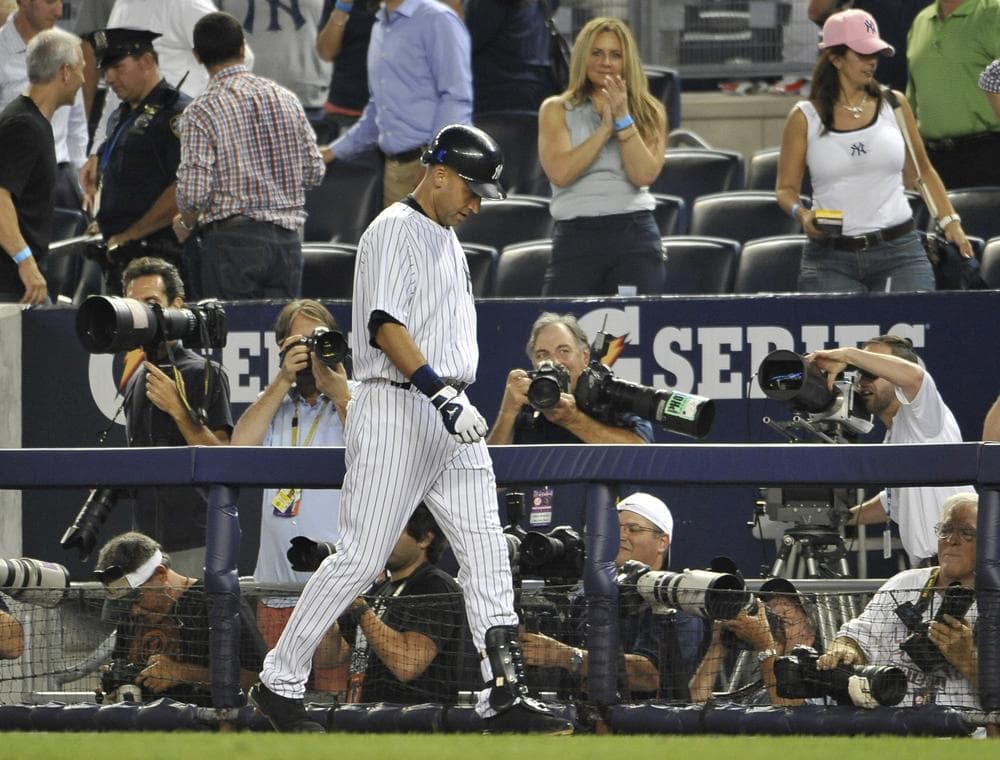 Yankees' Derek Jeter walks to the dugout after he grounded out in last night's game against the Tampa Bay Rays.(AP)