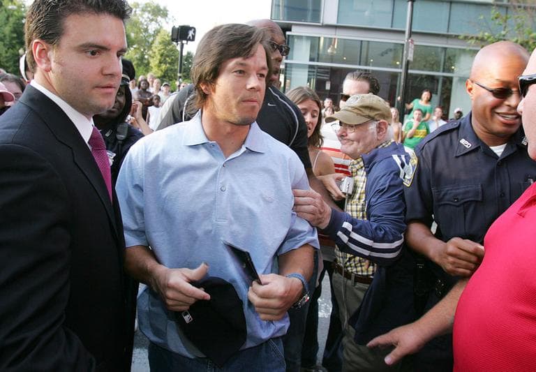 Actor Mark Wahlberg, second from left, arrives for the Boston premiere of the film &#039;Four Brothers&#039; in 2005. (AP)