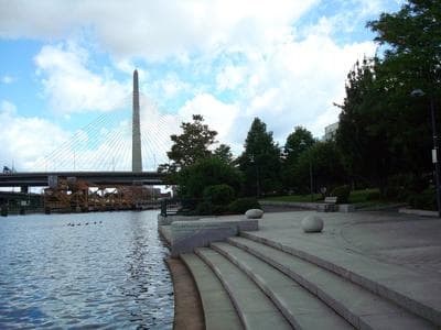 This park, built as part of the Big Dig, is a hidden oasis with great views of the Zakim Bridge. It sits behind the Spaulding Rehabilitation Hospital on Nashua Street on the Charles River. (Maddie Neufeld/WBUR)