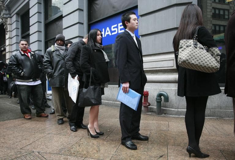 Lines, like this one last year, at job fairs may get longer after State Street Corp. lay-off of 558 employees in Massachusetts. (AP)