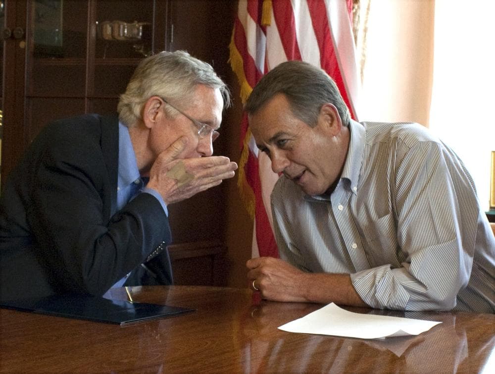 Senate Majority Leader Harry Reid (D-Nev.) and House Majority Leader John Boehner (R-Ohio) on Capitol Hill, Washington. (AP)