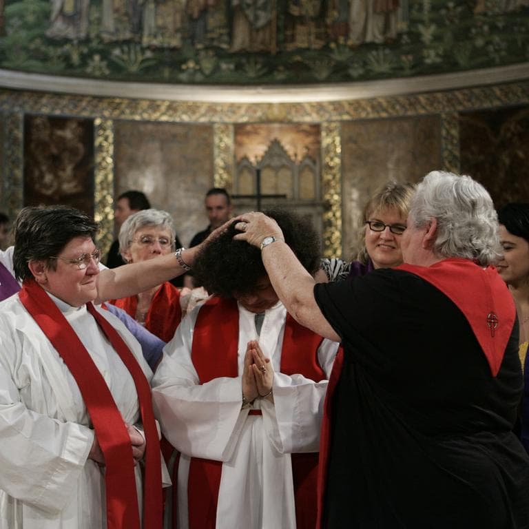 Members of the Women's Ordination Conference celebrate a mass at the Anglican Church Rome. Groups that have long demanded that women be ordained Roman Catholic priests took advantage of the Vatican's crisis over clerical sex abuse to press their cause. (AP)