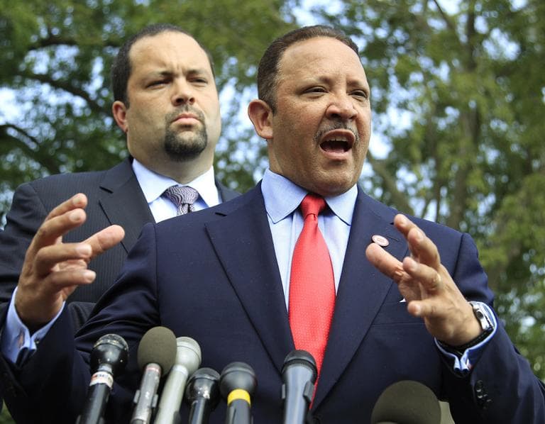 Marc Morial, right, president of the National Urban League, speaks to reporters after a meeting with President Obama June 21. (AP)