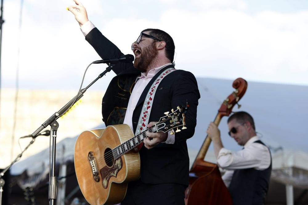 The Decemberists performs at the Newport Folk Festival on Saturday. (AP)